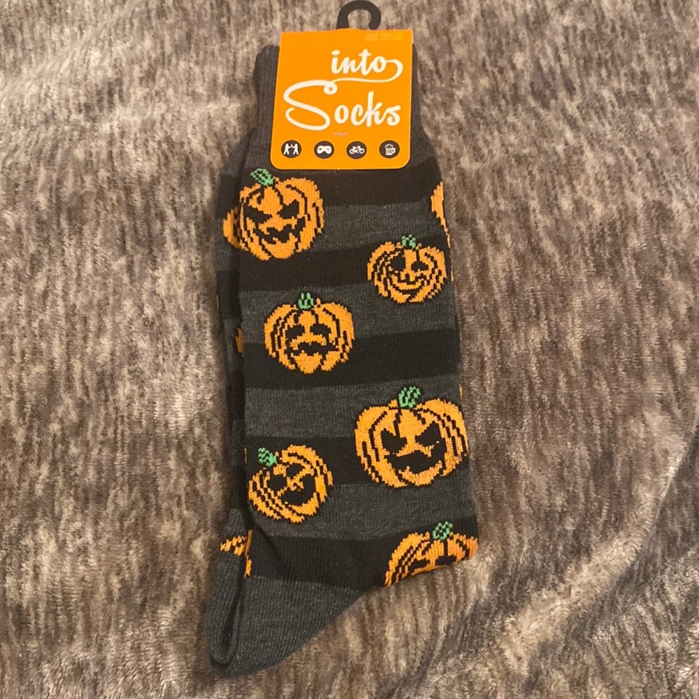 Halloween Jack O Lantern Pumpkin Stripe‎ Socks